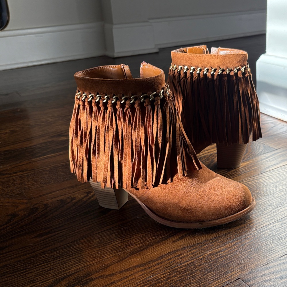 Pierre Dumas Fringe Ankle Boots - Tan